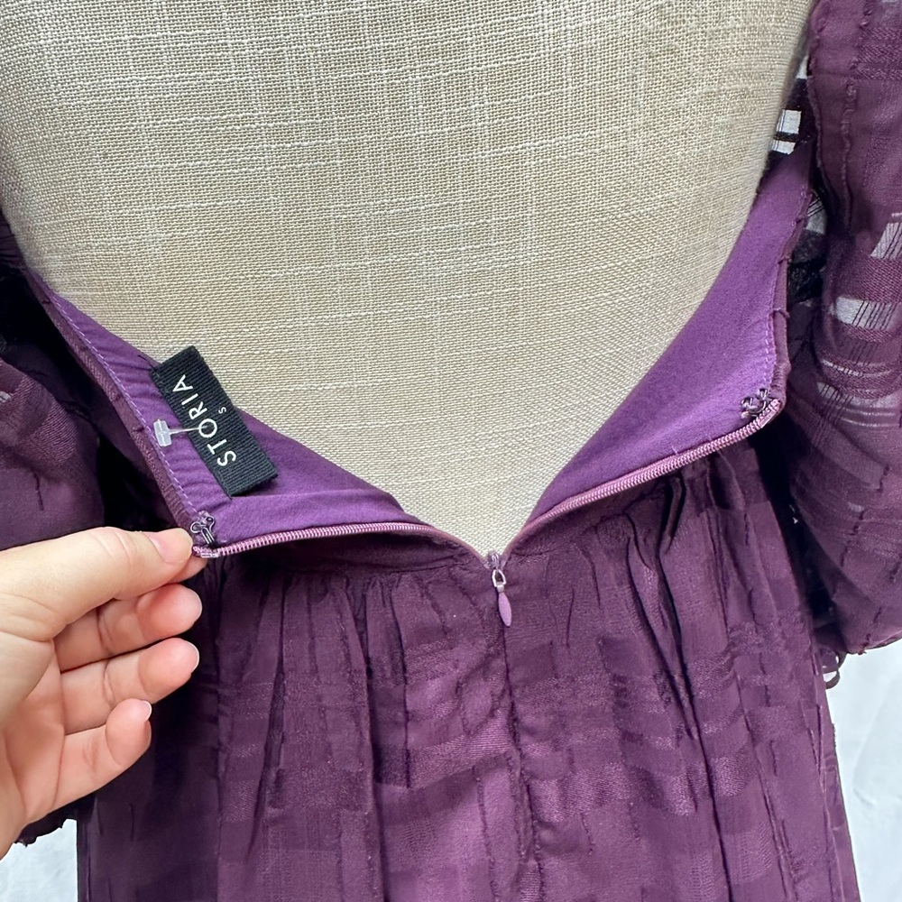 Storia Monochromatic Plaid Baby Doll Mini Purple Dress Size Small - Picture 11 of 14